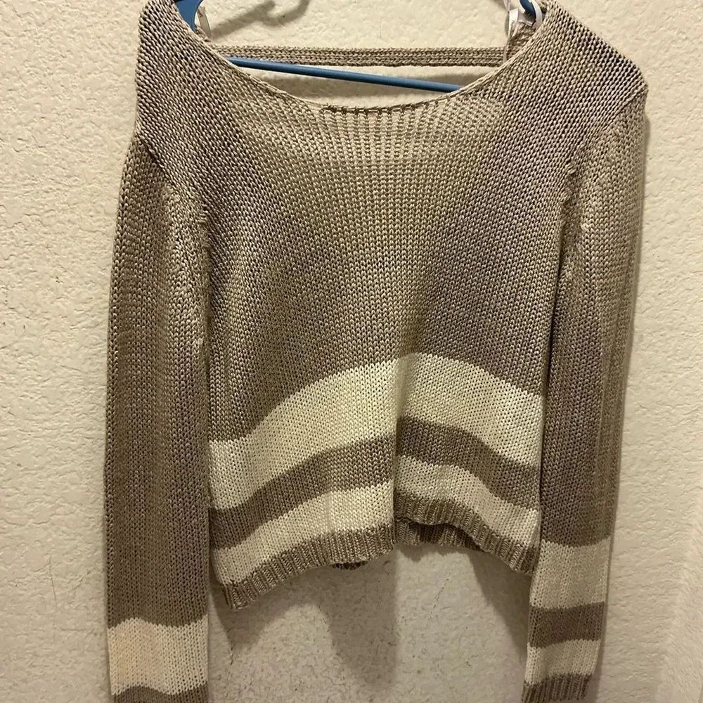 Papaya Tan and Cream Off-the-Shoulder Sweater